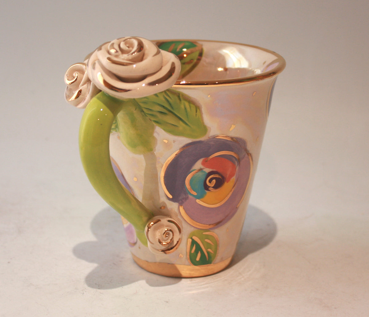 Rose Handled New Shape Large Mug in Gold New Rose Polka