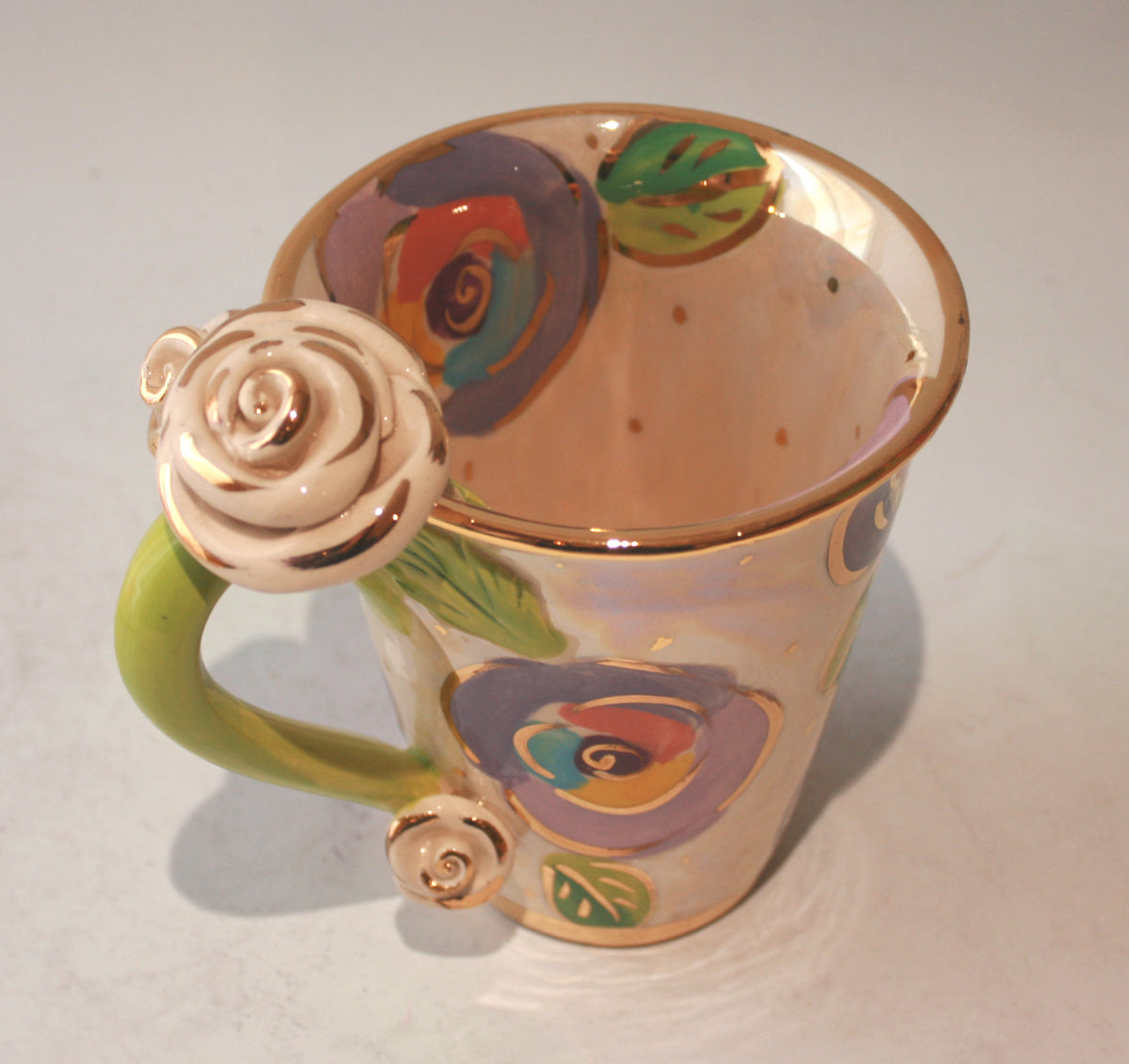 Rose Handled New Shape Large Mug in Gold New Rose Polka