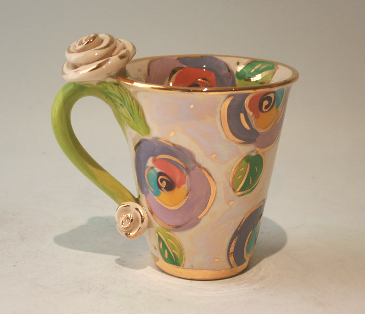 Rose Handled New Shape Large Mug in Gold New Rose Polka