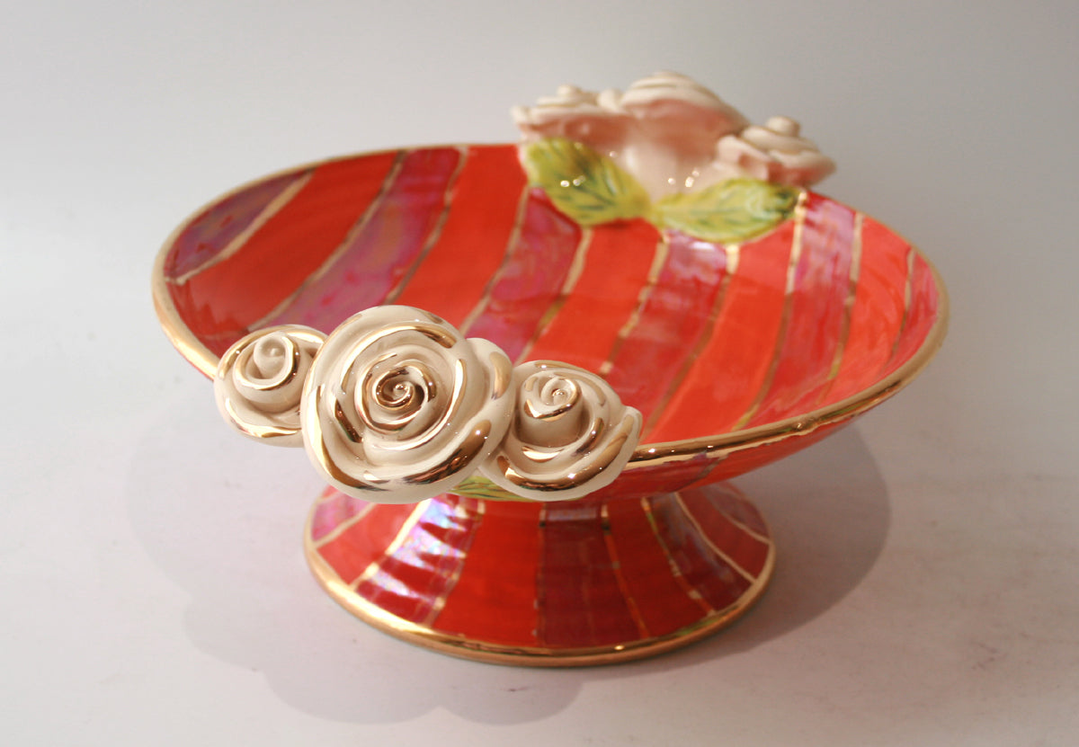 Rose Edged Cakestand in Orange and Red Stripe