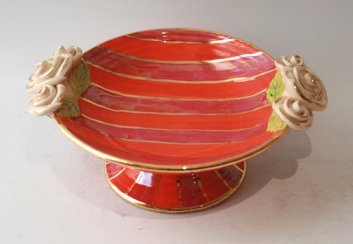 Rose Edged Cakestand in Orange and Red Stripe