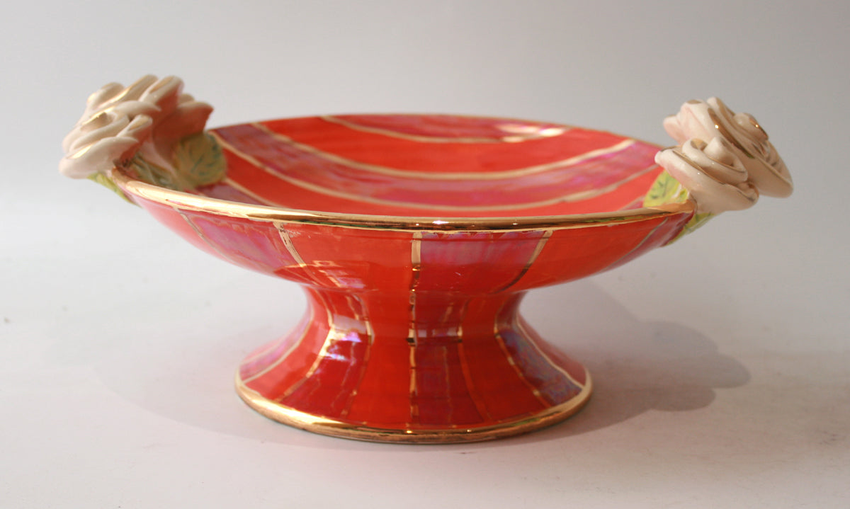 Rose Edged Cakestand in Orange and Red Stripe