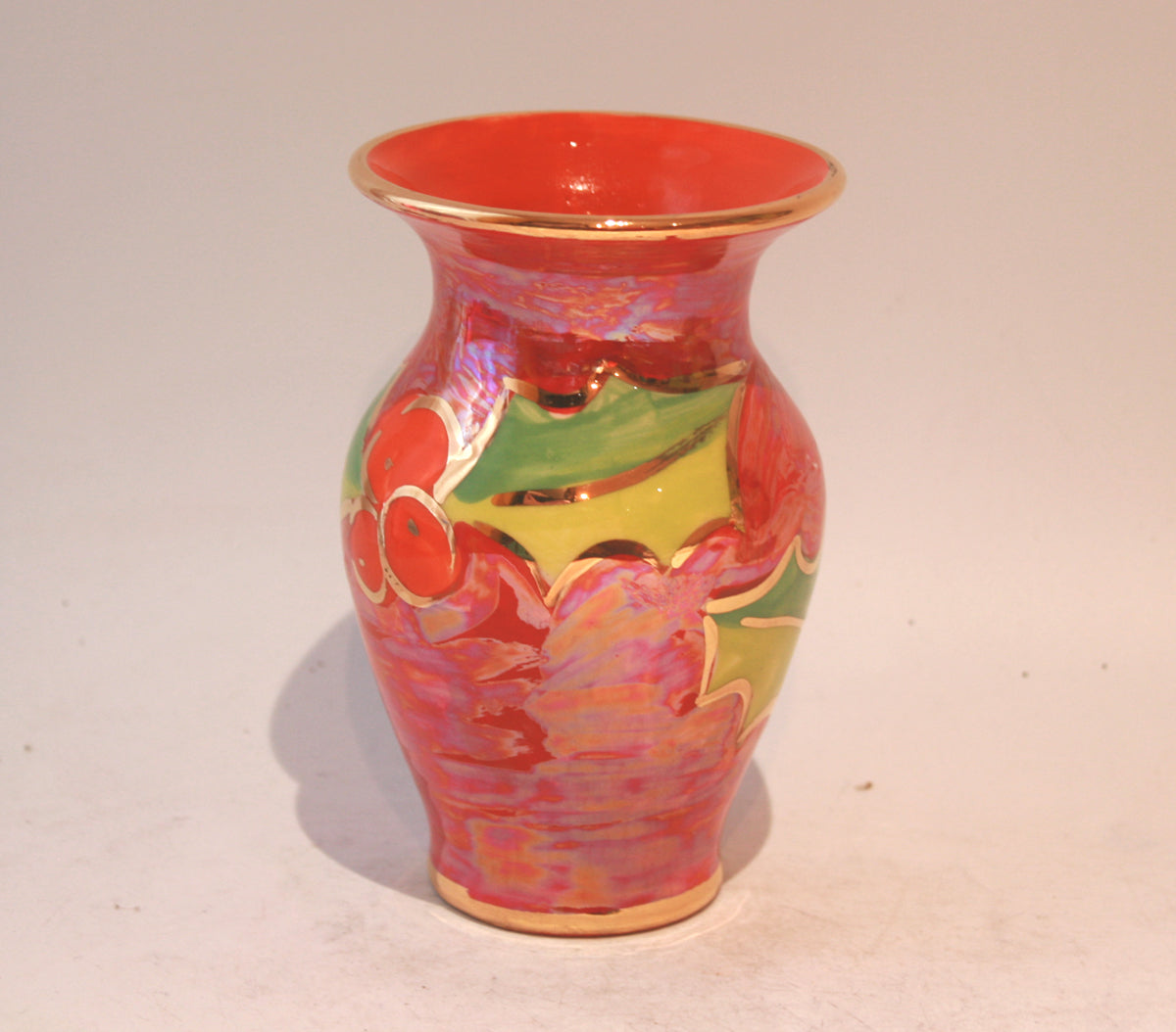 Tiny Vase in Holly on Red
