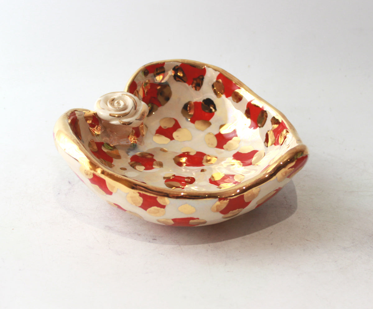 Heart Shaped Bowl in Red and Gold Leopard