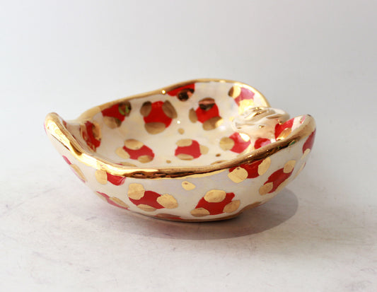 Heart Shaped Bowl in Red and Gold Leopard