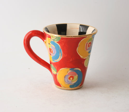New Shape Large Mug in New Rose Red with Black and White Stripes