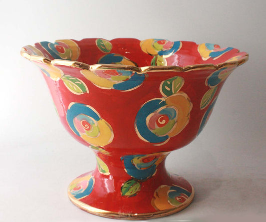 Salad Bowl on Plinth in Gold New Rose Red