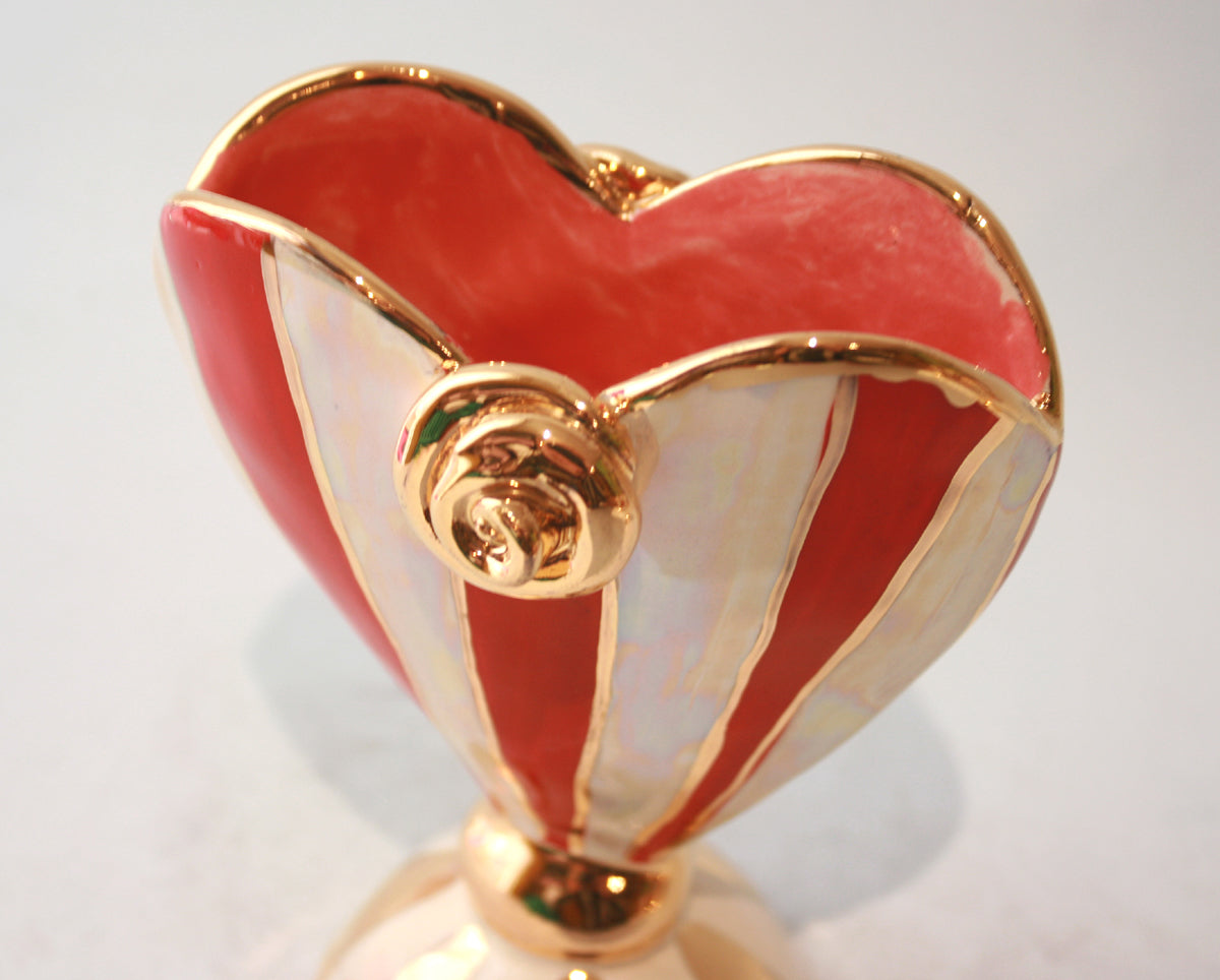 Baby Heart Vase in Red and White Stripes