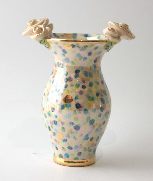 Tiny Rose Edged Vase in Blue Confetti - MaryRoseYoung