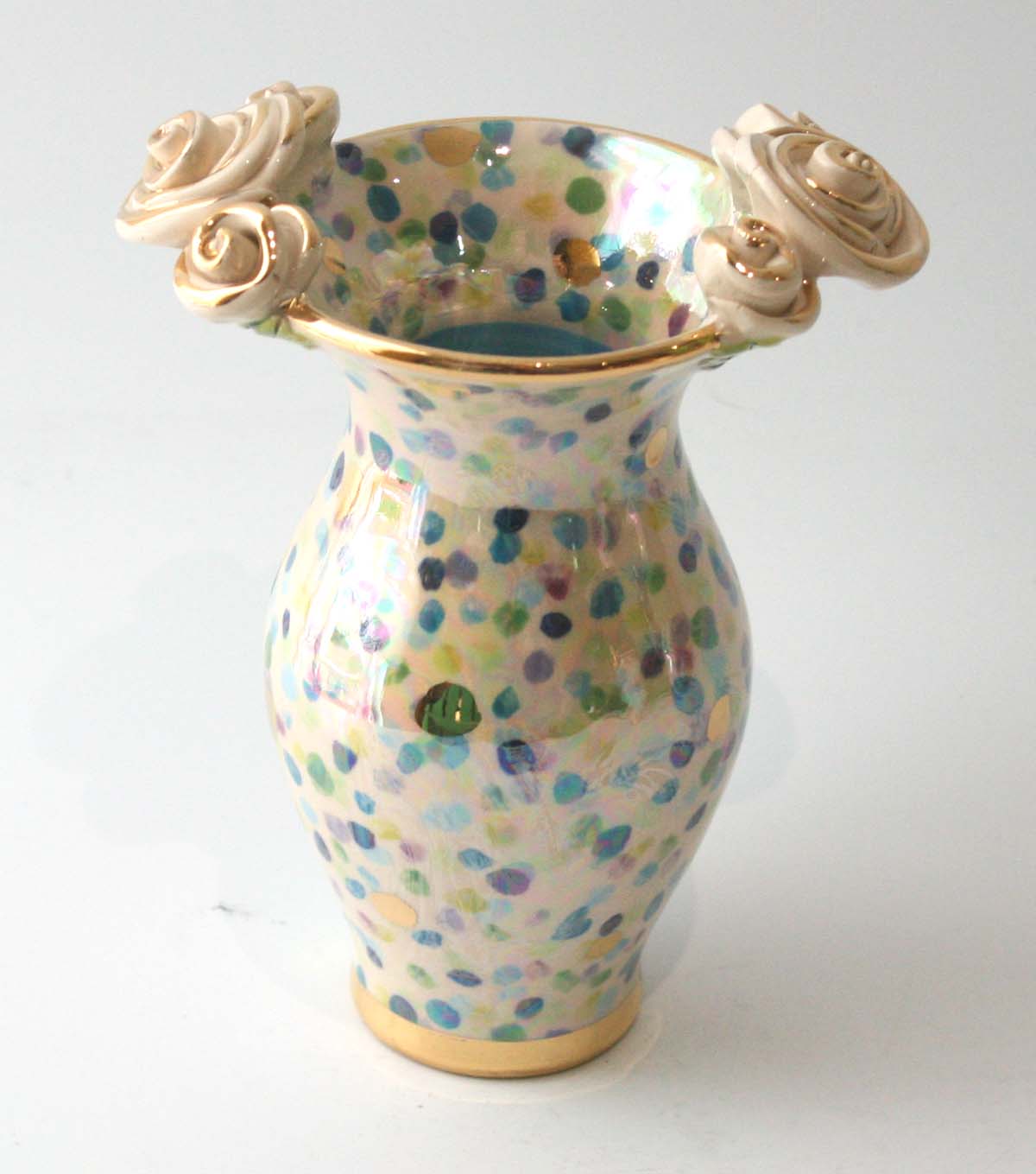 Tiny Rose Edged Vase in Blue Confetti - MaryRoseYoung