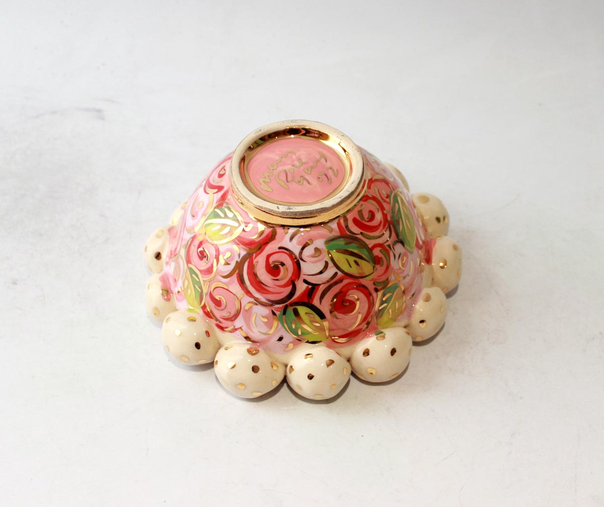 Tiny Beaded Bowl in Pink Rosebush