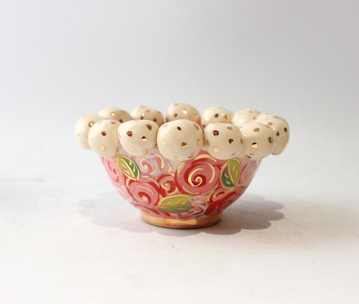 Tiny Beaded Bowl in Pink Rosebush