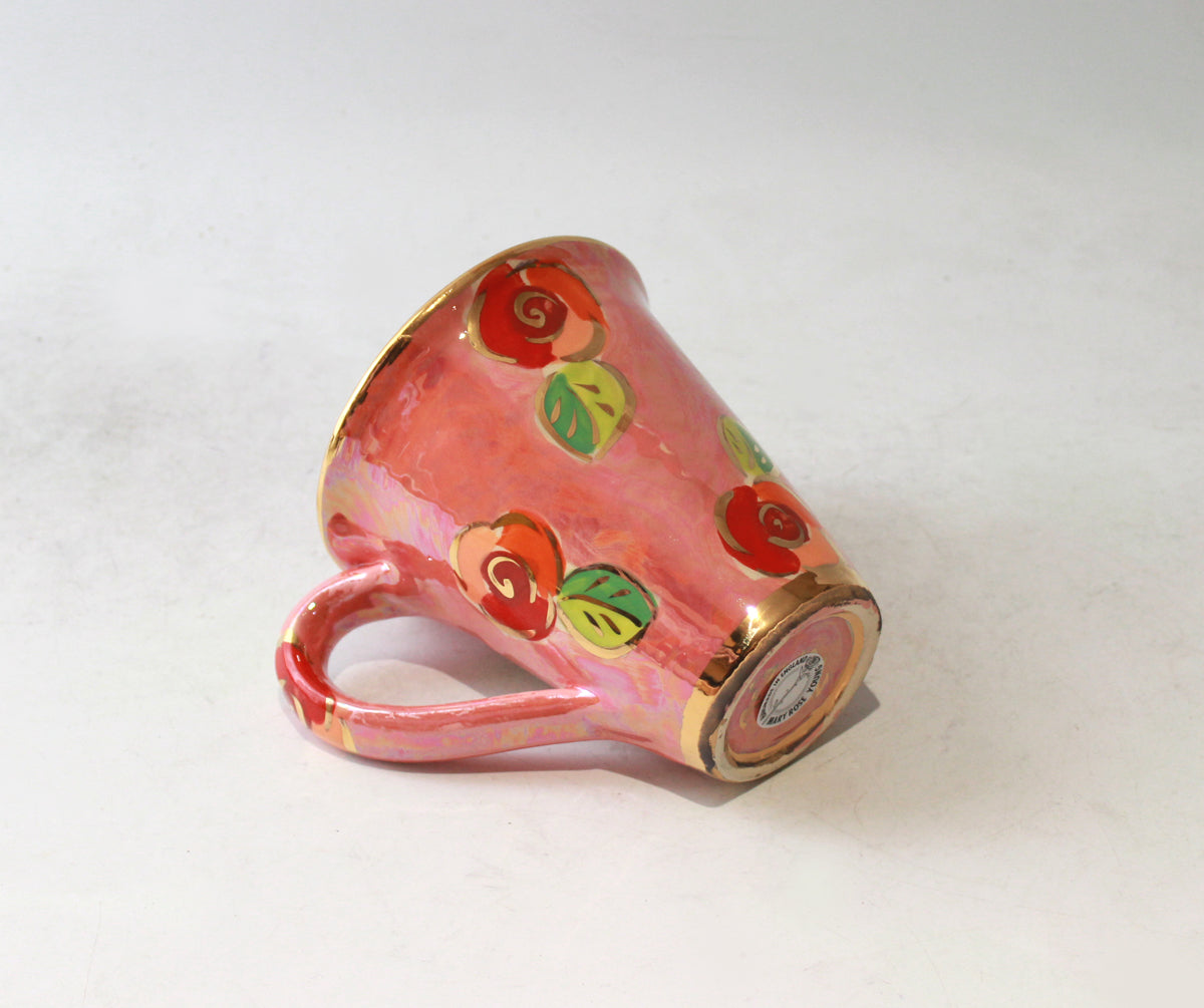 New Shape Large Mug in Rosebud on Pink with Red