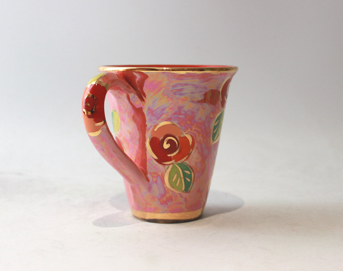New Shape Large Mug in Rosebud on Pink with Red