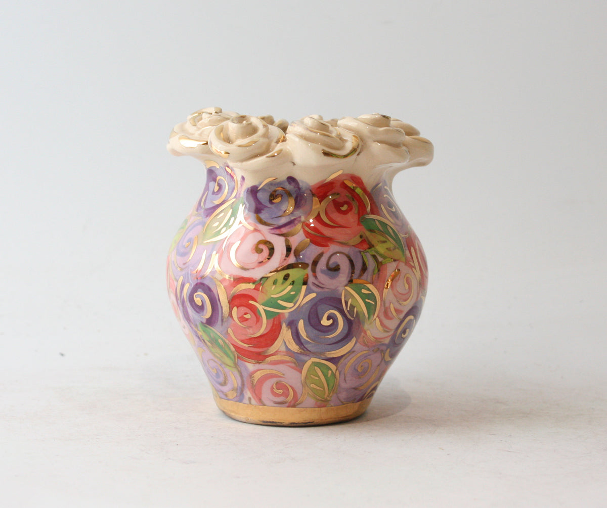 Baby Cauldron Vase in Pink Rosebush