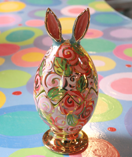 Easter Egg with Ears in Pink Rosebush