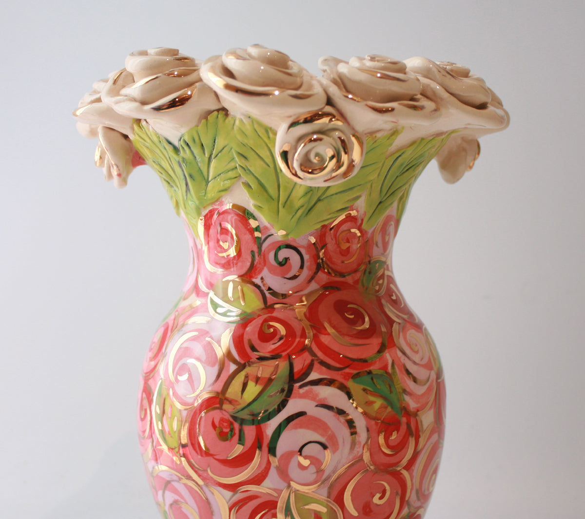 Medium Rose Encrusted Vase in Pink Rosebush