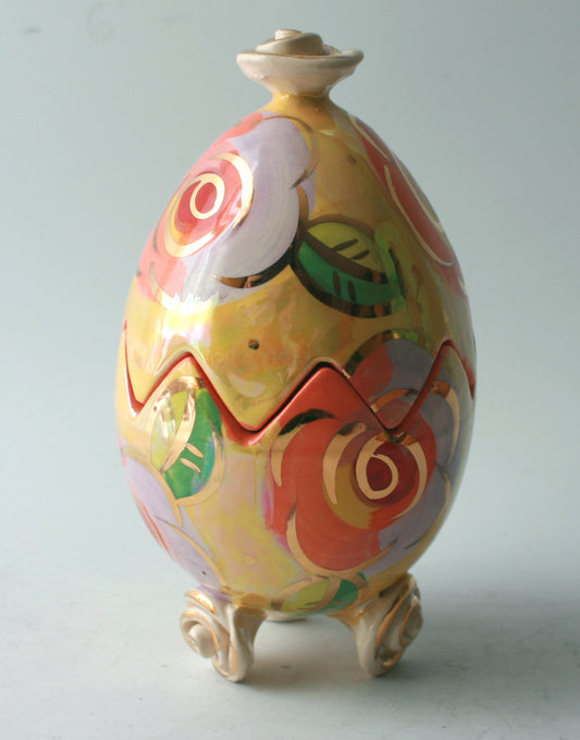 Rose Footed Egg in Gold New Rose on Yellow - MaryRoseYoung