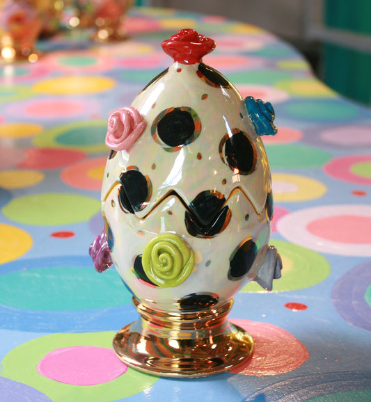 Rose Studded Easter Egg in Black Dot