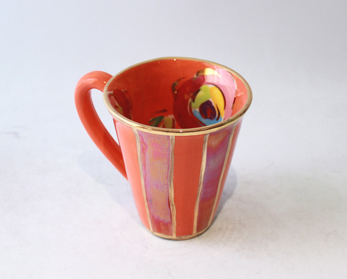 New Shape Large Mug in Orange and Red Stripe