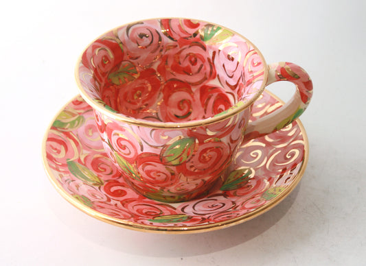 Cup and Saucer in Pink Rosebush