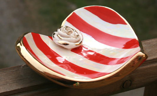 Heart Shaped Soap Dish in Red and White Stripes