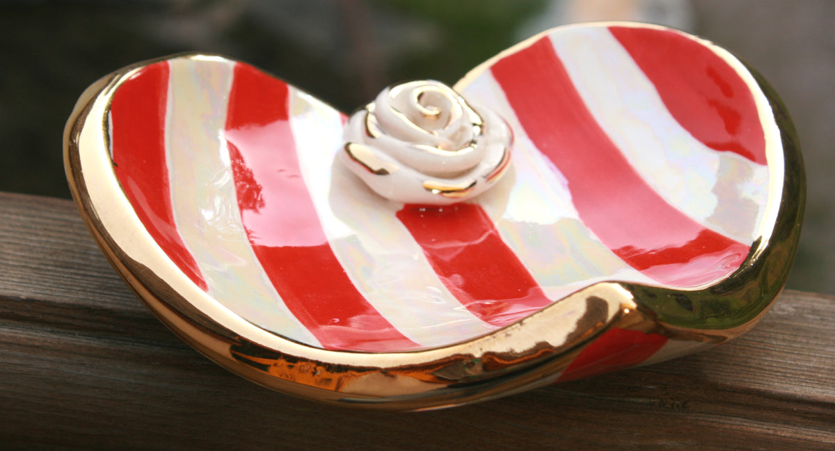 Heart Shaped Soap Dish in Red and White Stripes