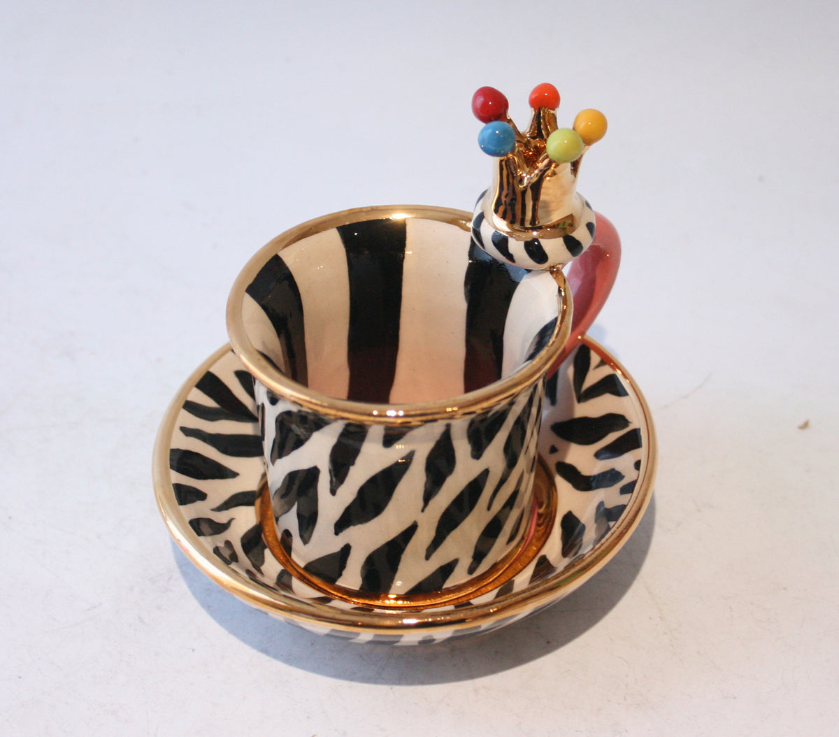 Crown Handled Demi Tasse and Saucer in Zebra