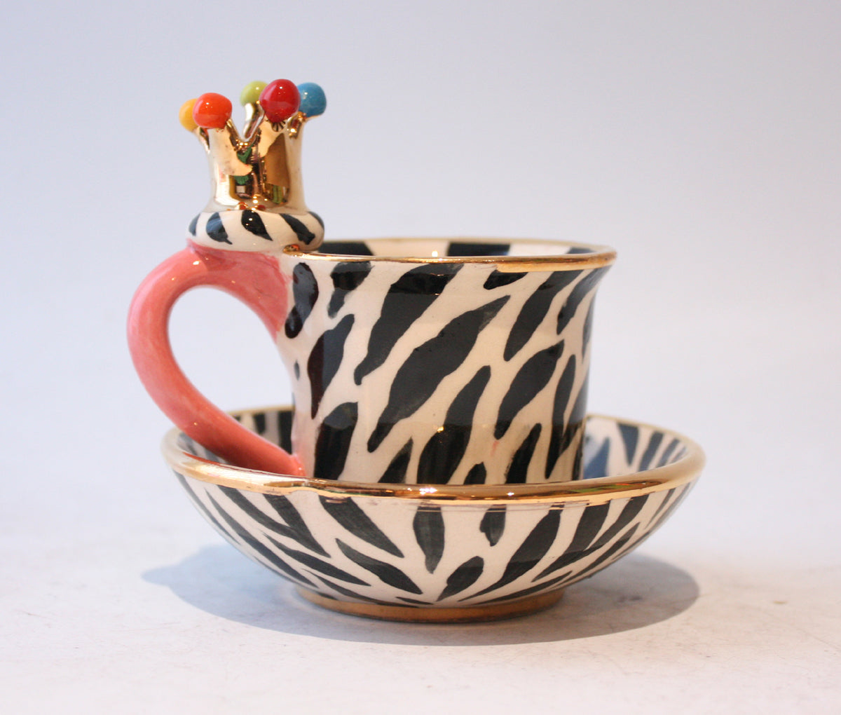 Crown Handled Demi Tasse and Saucer in Zebra