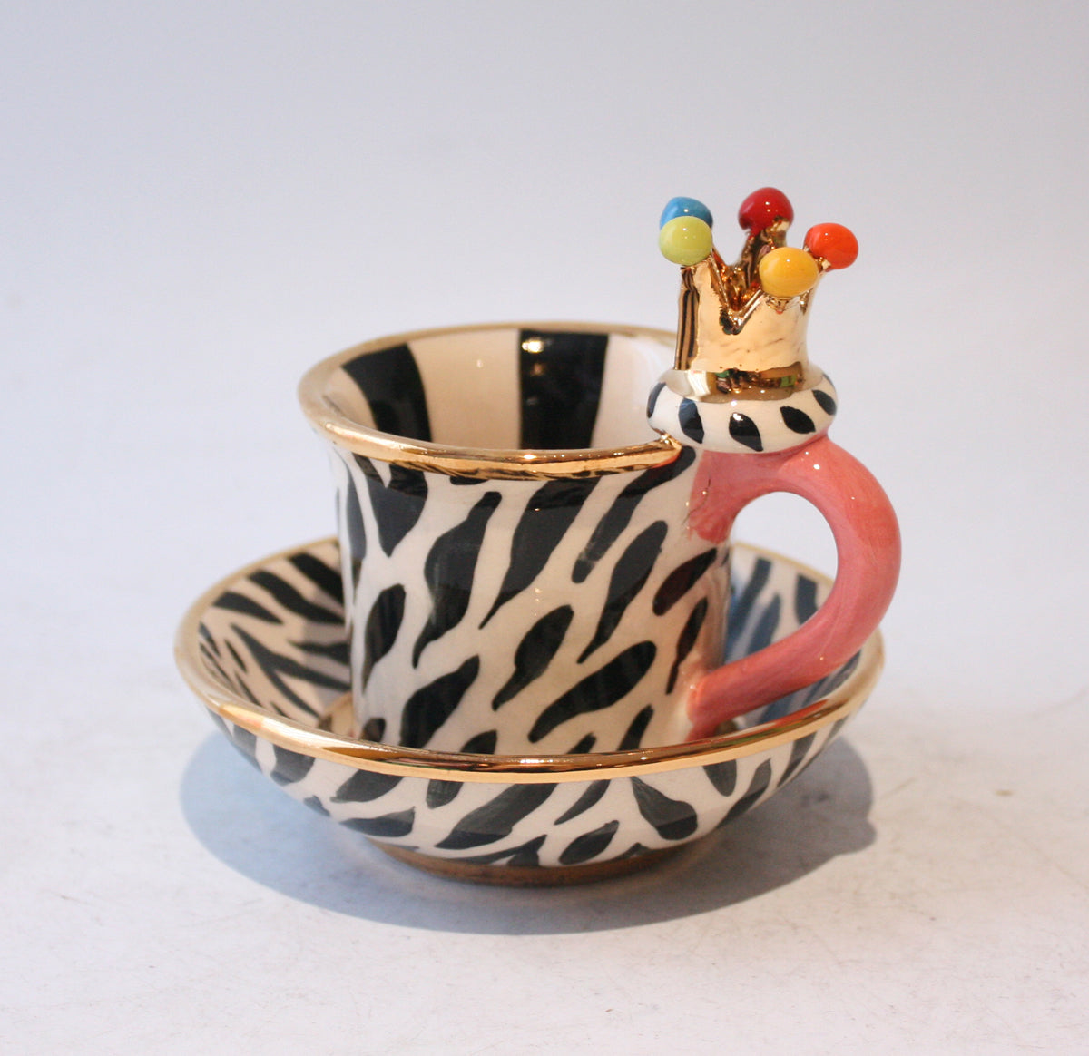 Crown Handled Demi Tasse and Saucer in Zebra