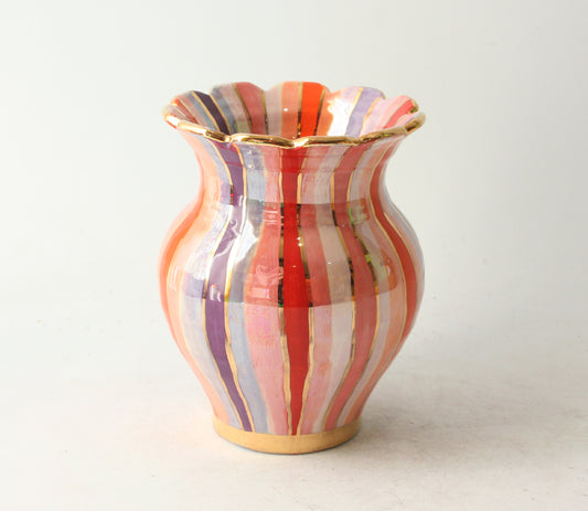 Small Fat Vase in Lustred Stripe with Fluted Edge