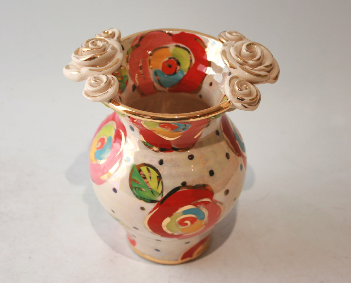 Small Fat Vase in Gold New Rose Polka