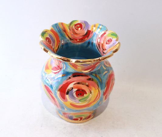 Fluted Small Fat Vase in Swirls