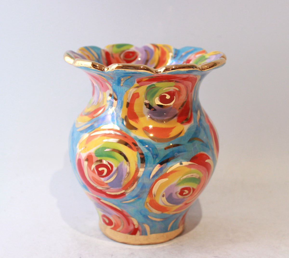 Fluted Small Fat Vase in Swirls