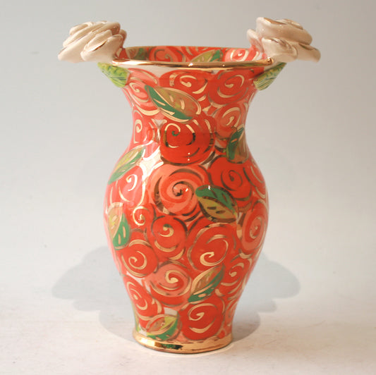 Small Rose Edged Vase in Orange Rosebush