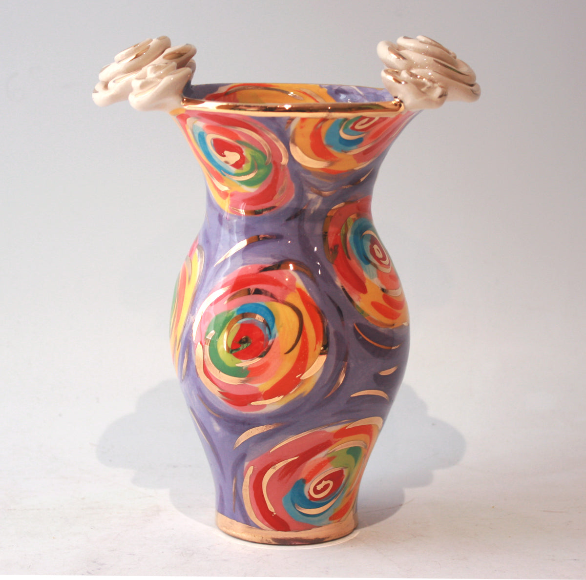 Small Rose Edged Vase in Purple Swirls