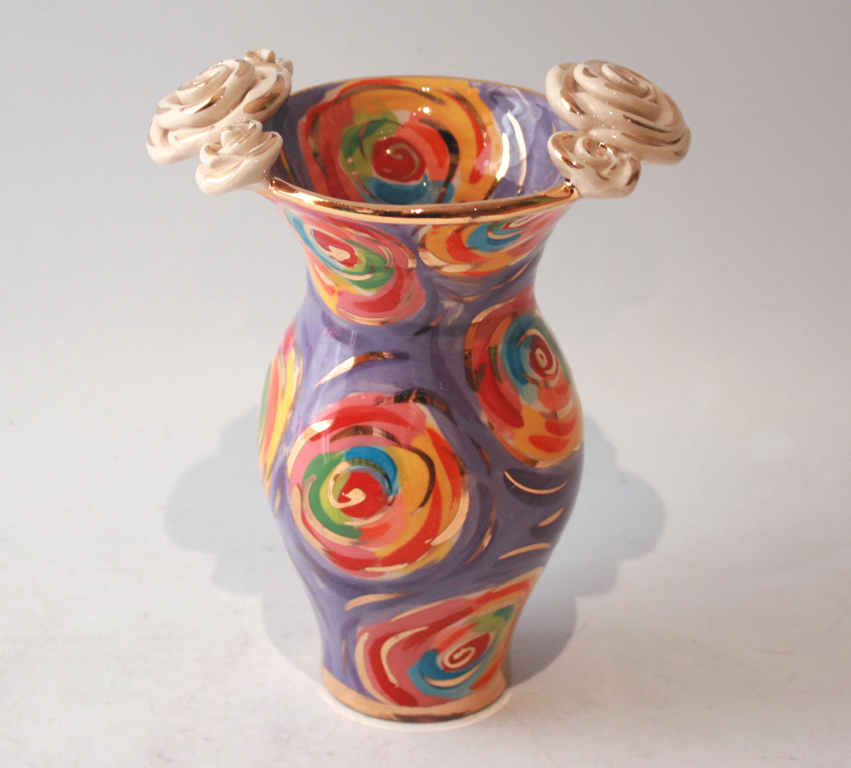 Small Rose Edged Vase in Purple Swirls