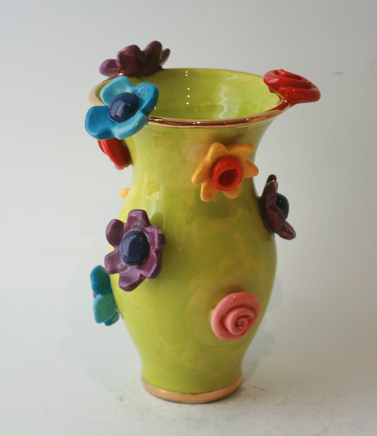 Small Multiflower Studded Vase in Green