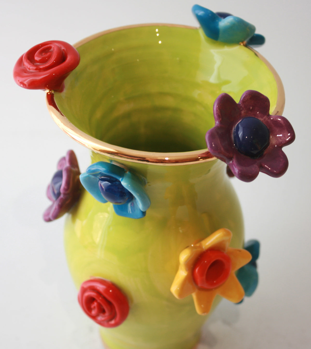 Small Multiflower Studded Vase in Green