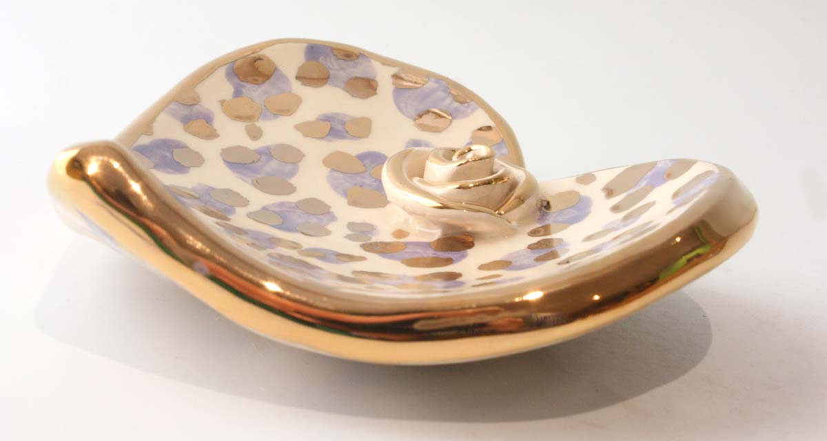 Heart Shaped Soap Dish in Lilac and Gold Leopard - MaryRoseYoung
