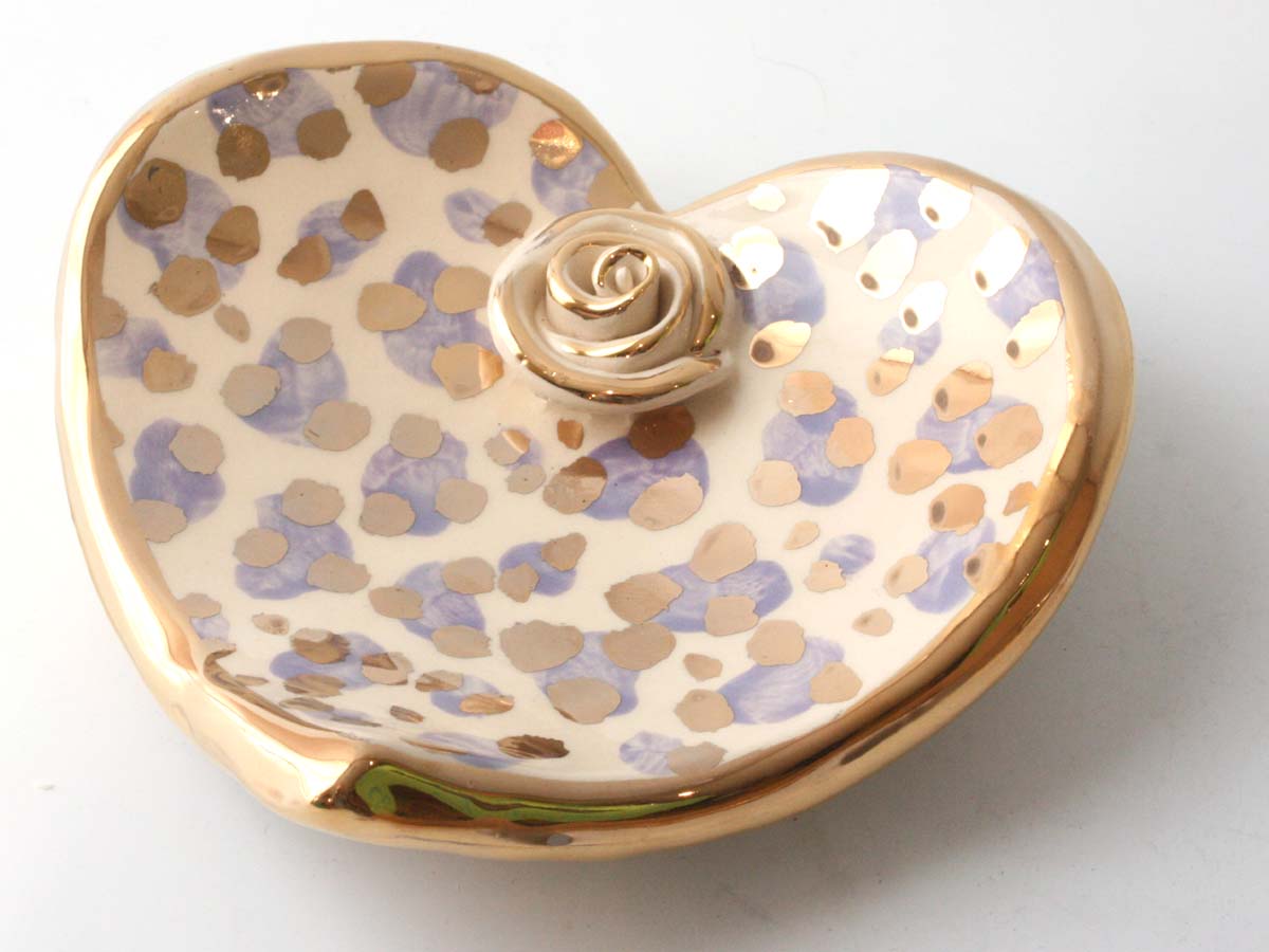 Heart Shaped Soap Dish in Lilac and Gold Leopard - MaryRoseYoung