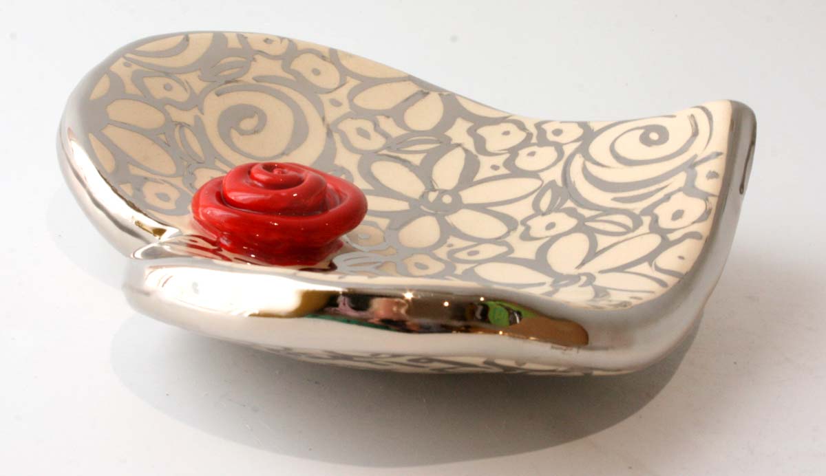 Heart Shaped Soap Dish in Silver Blooms - MaryRoseYoung