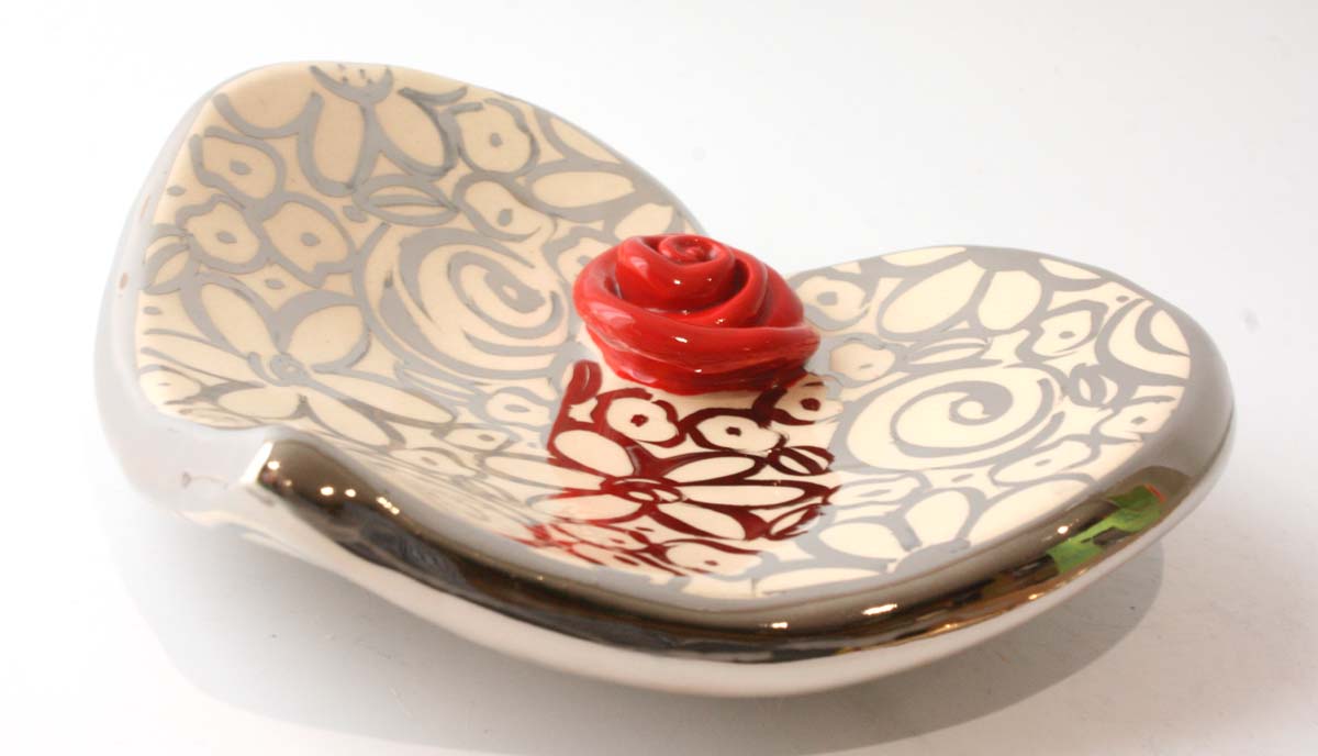 Heart Shaped Soap Dish in Silver Blooms - MaryRoseYoung