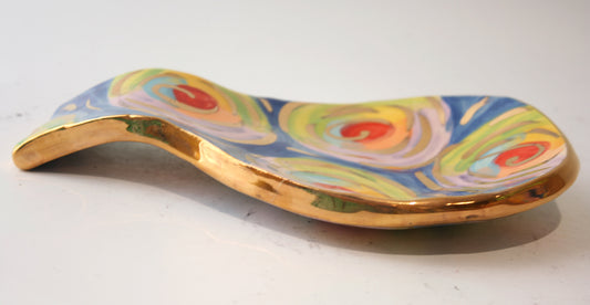 Spoon Rest in Gold New Rose Swirl - MaryRoseYoung