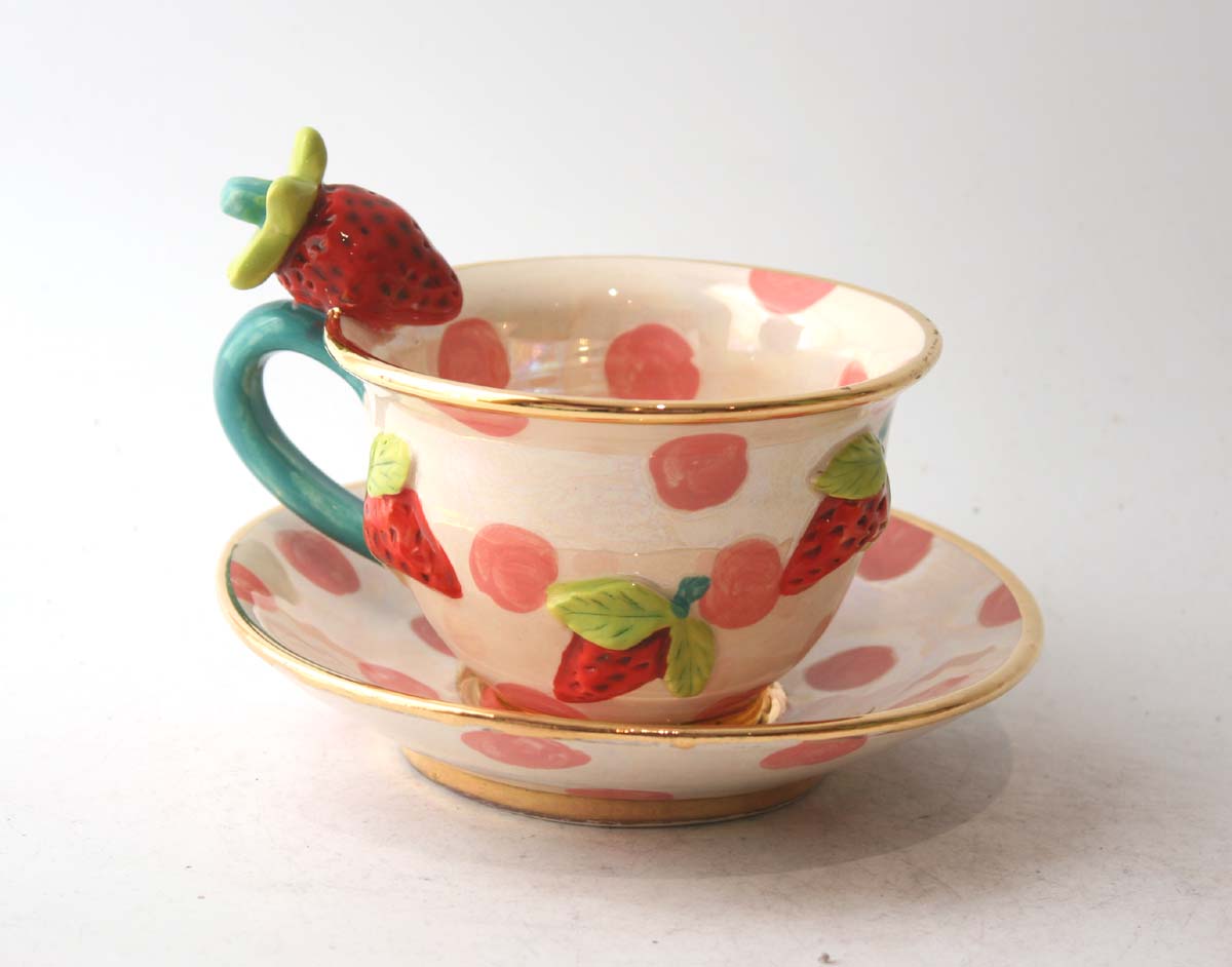 Cup and Saucer in Strawberry