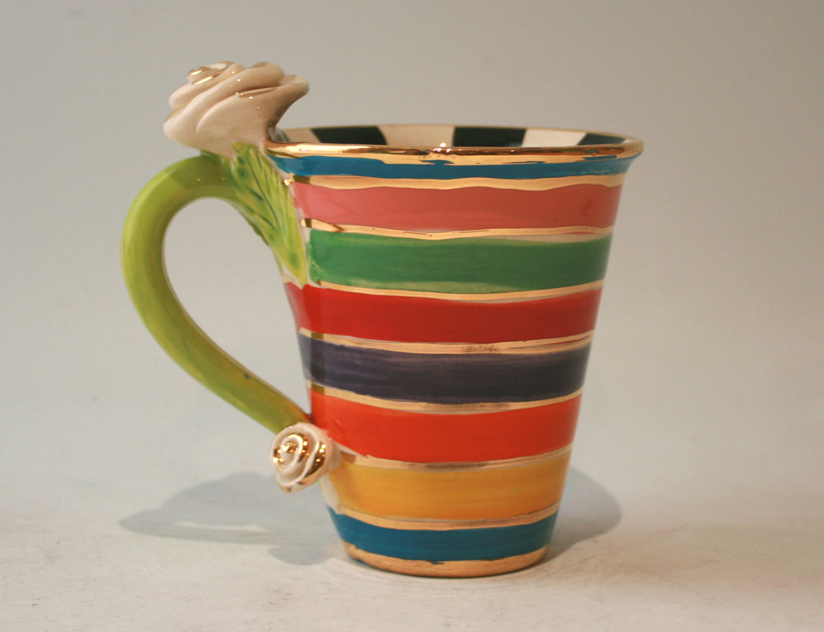 Rose Handled New Shape Large Mug in Banded Stripes