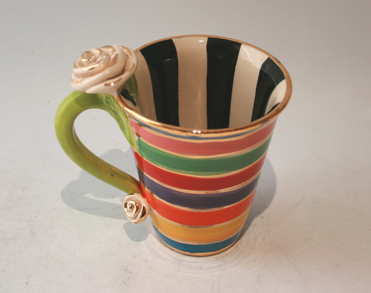 Rose Handled New Shape Large Mug in Banded Stripes