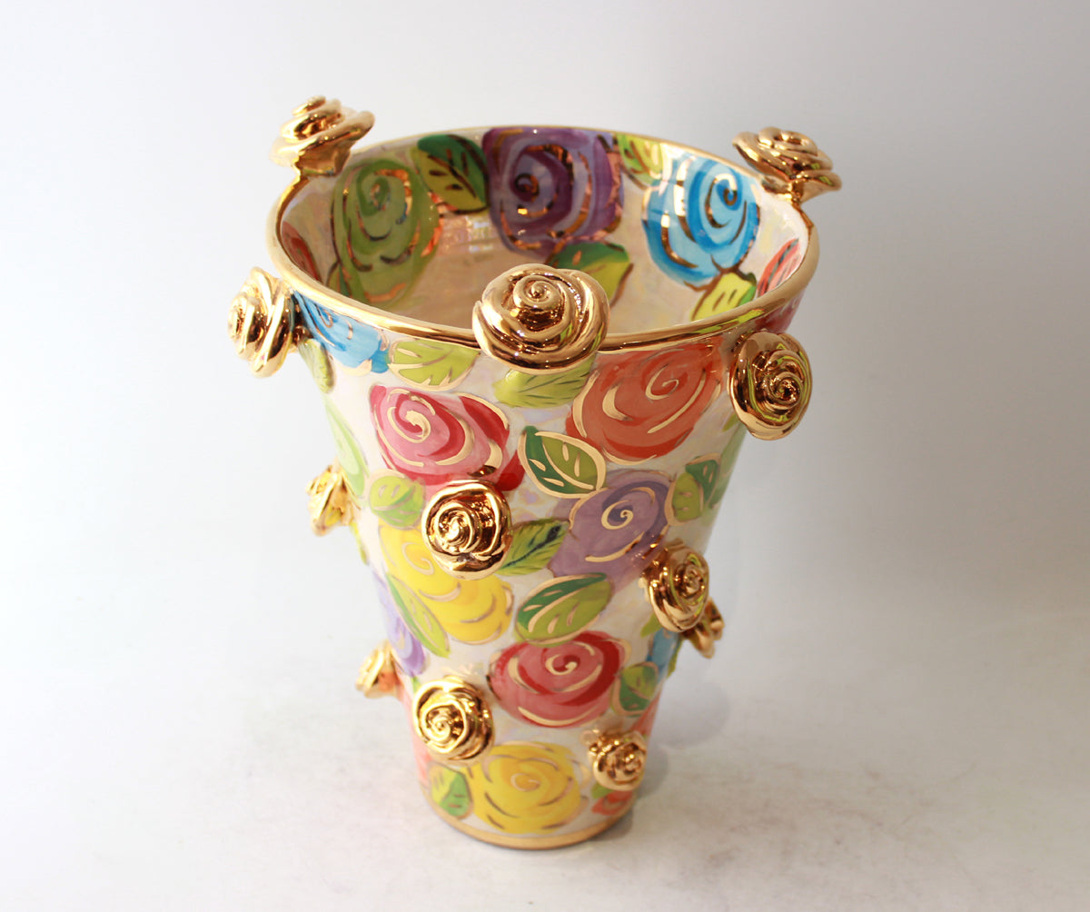 Large Flared Rose Studded Vase in Pastel Block Rose