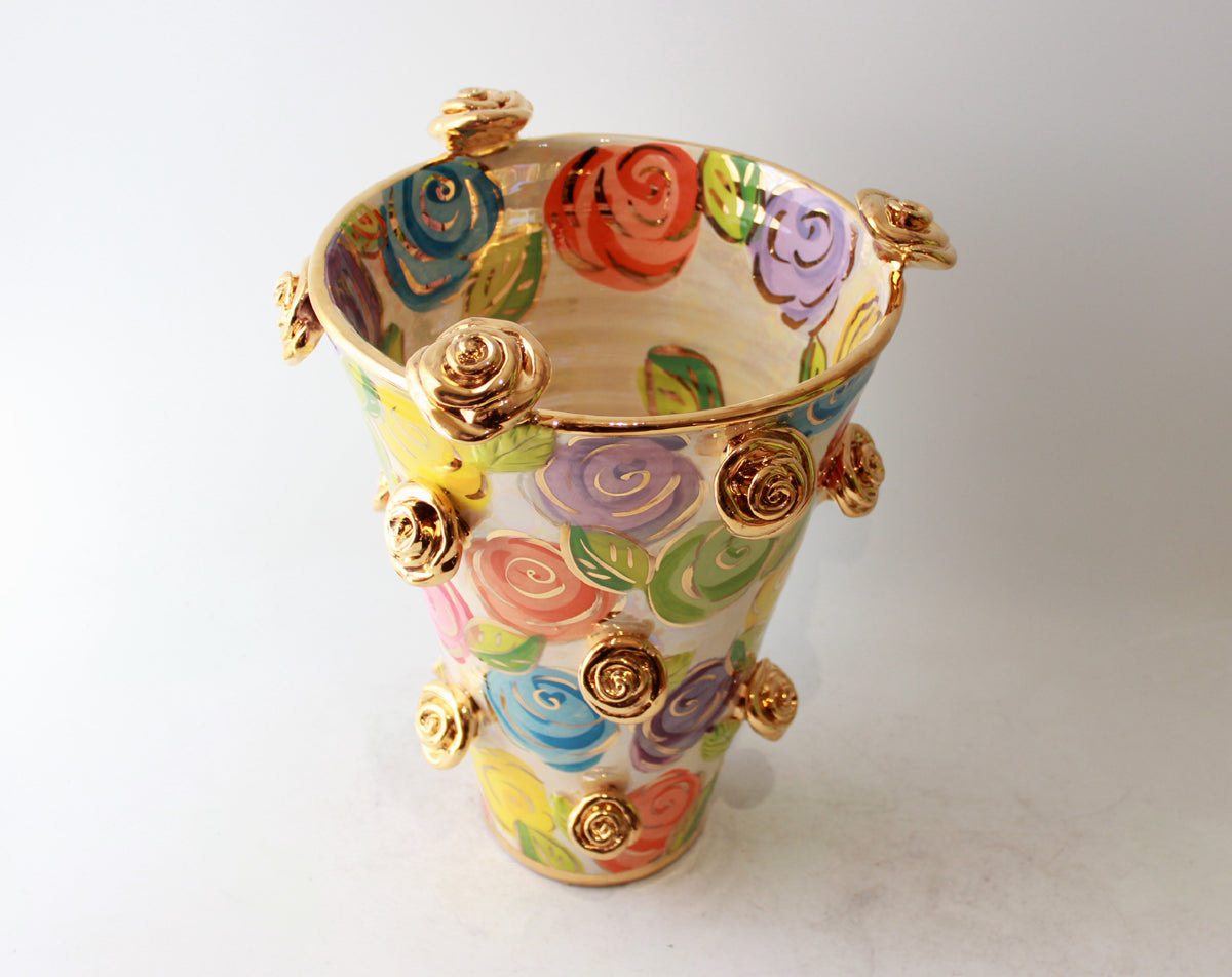 Large Flared Rose Studded Vase in Pastel Block Rose