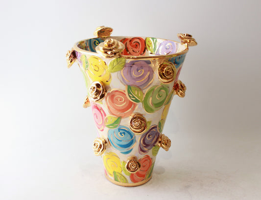 Large Flared Rose Studded Vase in Pastel Block Rose